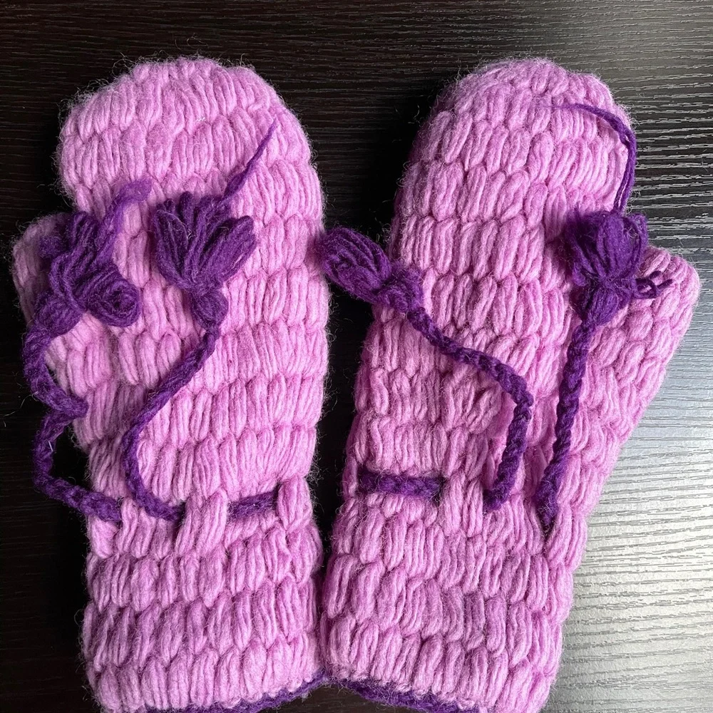 HAND-KNITTED Woollen Gloves Fleece Lined Mitten